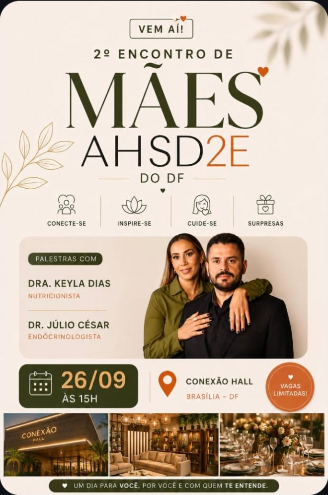 Folder do 2º Encontro de Mães AHSD/2E do Distrito Federal, com data, local e palestrantes